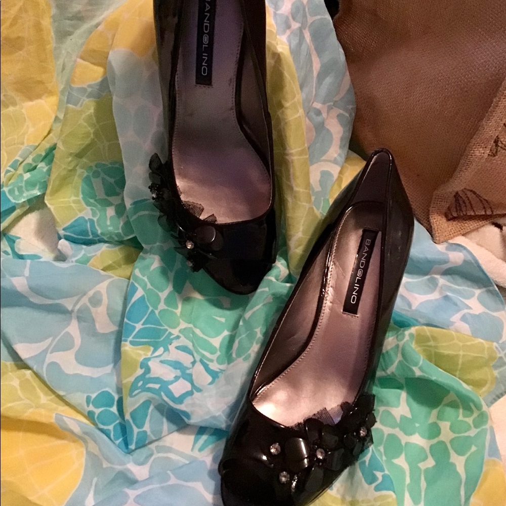 BANDOLINO beautiful PROM black patent heels pumps, prom, pageant